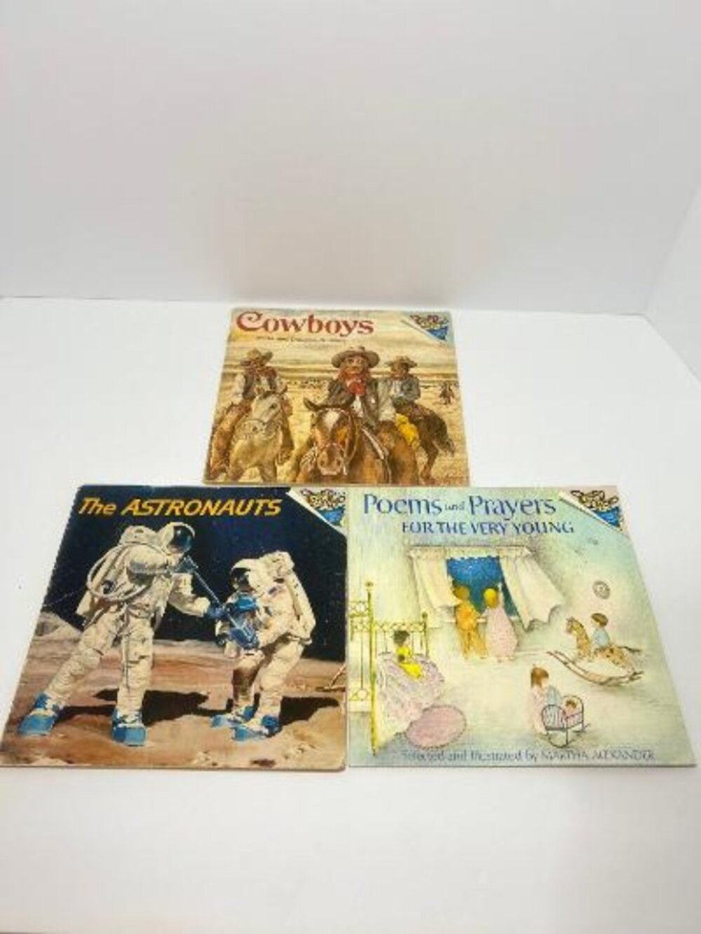 Vintage Lot Of 3 Vintage Children Books Astronauts Cowboys Poems and Prayers 70s